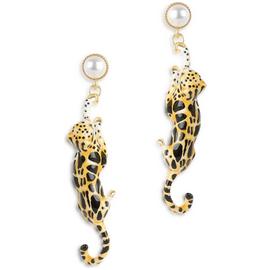 Bill Skinner Hand Painted Clouded Leopard Drop Earrings