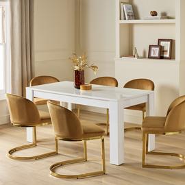 Argos Home Miami Extend White Dining Table & 6 Camel Chairs