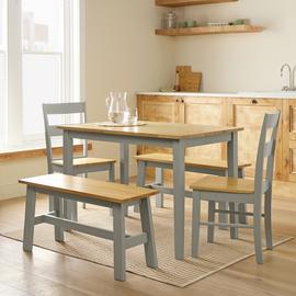 Argos Home Chicago Ext Grey Dining Table, 2Benches & 2Chairs