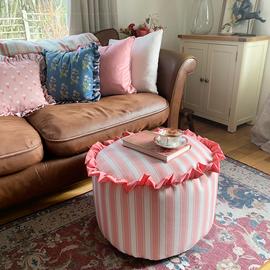 rucomfy Fabric Pouffe - Pink & White