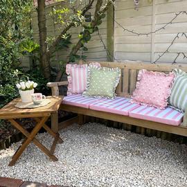 rucomfy Stripe Single Garden Bench Cushion - Pink & White