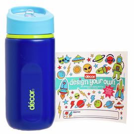 Decor Blue Stainless Steel Water Bottle With Stickers- 500ml