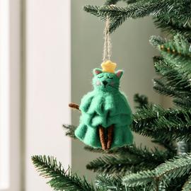 Habitat Single Felt Cat Christmas Tree Decoration