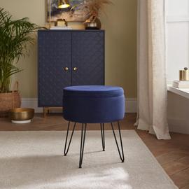 GFW Avery Velvet Storage Footstool - Blue