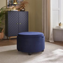 GFW Delilah Velvet Storage Ottoman - Blue