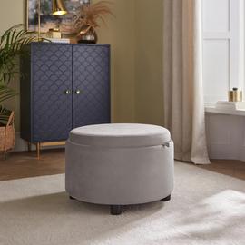 GFW Delilah Velvet Storage Ottoman - Grey