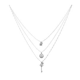 Lipsy Silver Plated Crystal Padlock Key Layered Pendant