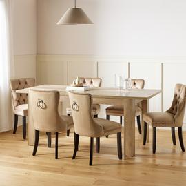 Argos Home Preston Extend Oak Dining Table & 6 Taupe Chairs