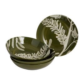 Habitat Floral 4 Piece Stoneware Pasta Bowls - Green