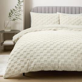 Argos Home Checkerboard Textured Fleece Bedding Set - Double