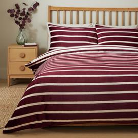 Argos Home Stripe Print Fleece Burgundy Bedding Set - Double