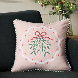 Argos Home Bows Mistletoe Printed Cushion - Pink - 43x43cm