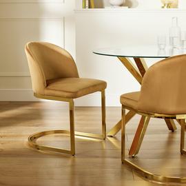 Argos Home Willa Pair of Velvet Dining Chairs - Camel