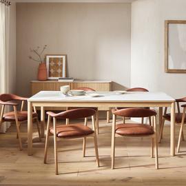 Habitat Lex Oak Dining Table & 6 Tan Chairs