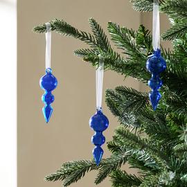 Argos Home Pack of 3 Blue Glass Finials Christmas Decoration
