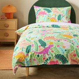 Argos Home Dino Floral Green Kids Bedding Set - Single