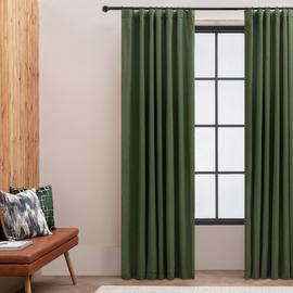 Habitat Linen Look Blackout Pencil Pleat Curtain - Green