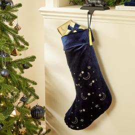 Habitat Navy Blue Gold Moons and Starts Christmas Stocking