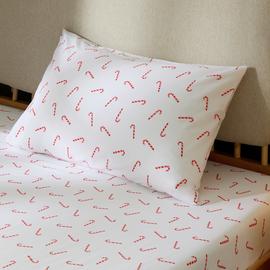 Home Candy Cane Printed Pillowcase Pair - White