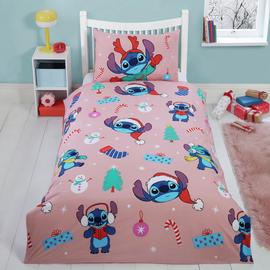 Disney Stitch Christmas Pink Kids Bedding Set - Single