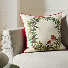 Argos Home Robin Wreath Printed Cushion - 43x43cm
