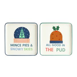 Habitat 2 Piece Stoneware Square Side Plate - Cream