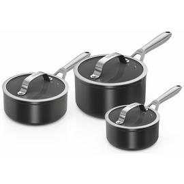 Ninja Ceramic Pro 3 Piece Aluminium Saucepan Set - Black