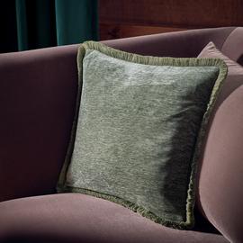 Habitat Chenille Fringe Cushion - Green - 43x43cm