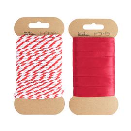 Argos Home Set of 2 Red Satin and Red and White Ribbon