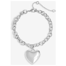 Lipsy Silver Polished Puffed Heart Double Chain Bracelet