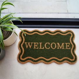 Mighty Mats Latex Olive Welcome Cut Pile Doormat - 45x75cm