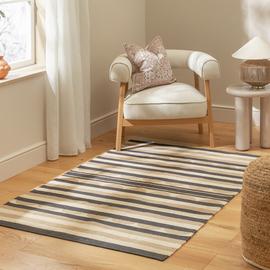 Habitat Scalloped Stripe Beige Flatweave Rug - 160x230cm