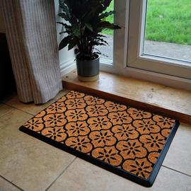 Mighty Mats Rubber Tray Black Geo Cut Pile Doormat - 40x60cm