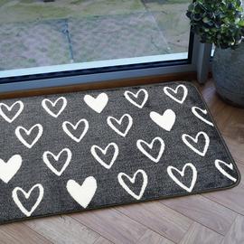 Mighty Mats Supersoft Washable Grey Hearts Doormat - 50x75cm