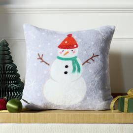 Argos Home Snowman Fleece Cushion - Blue - 43x43cm