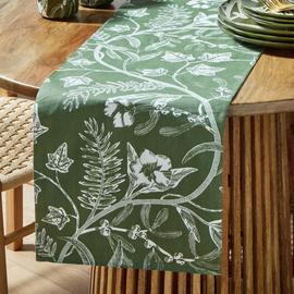 Habitat Floral Reversible Cotton Table Runner - Green