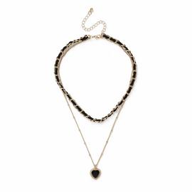 Freedom Gold And Black Thread Heart Pendant Necklace