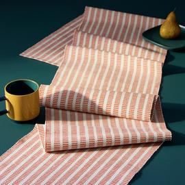 Habitat Woven Stripe Cotton Table Runner - Orange