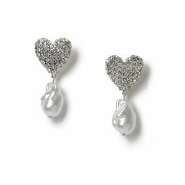 Freedom Silver Pave Pearl Heart Stud Earrings
