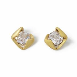 Freedom Gold Crystal Square Stud Earrings