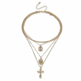 Freedom Gold Grunge Cross Layered Pendant Necklace
