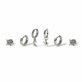 Freedom Silver Star Moon Pack of 6 Earrings