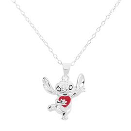 Disney Sterling Silver Stitch Red Heart Pendant Necklace