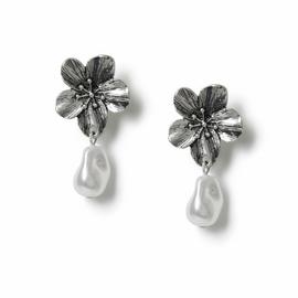 Freedom Silver Flower Pearl Drop Earrings