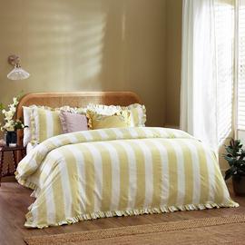 Wylder Birdie Stripe Ruffle Yellow Bedding Set