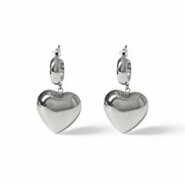 Freedom Silver Thick Heart Hoop Earrings
