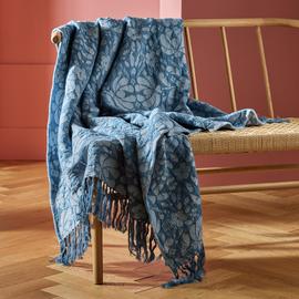 Habitat Folk Floral Throw - Blue - 150x125cm