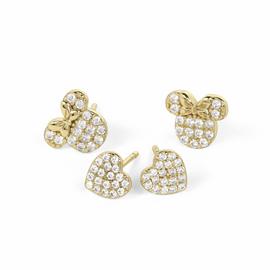 Disney Gold Plated Heart and Minnnie Mouse Earrings Set