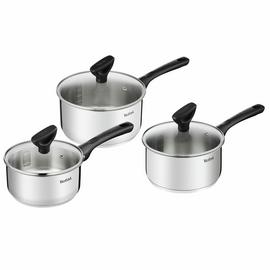 Tefal 3 Piece Stainless Steel Saucepan Set - Silver