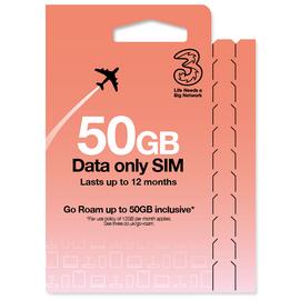 Three 50GB Pay As You Go Data SIM Card